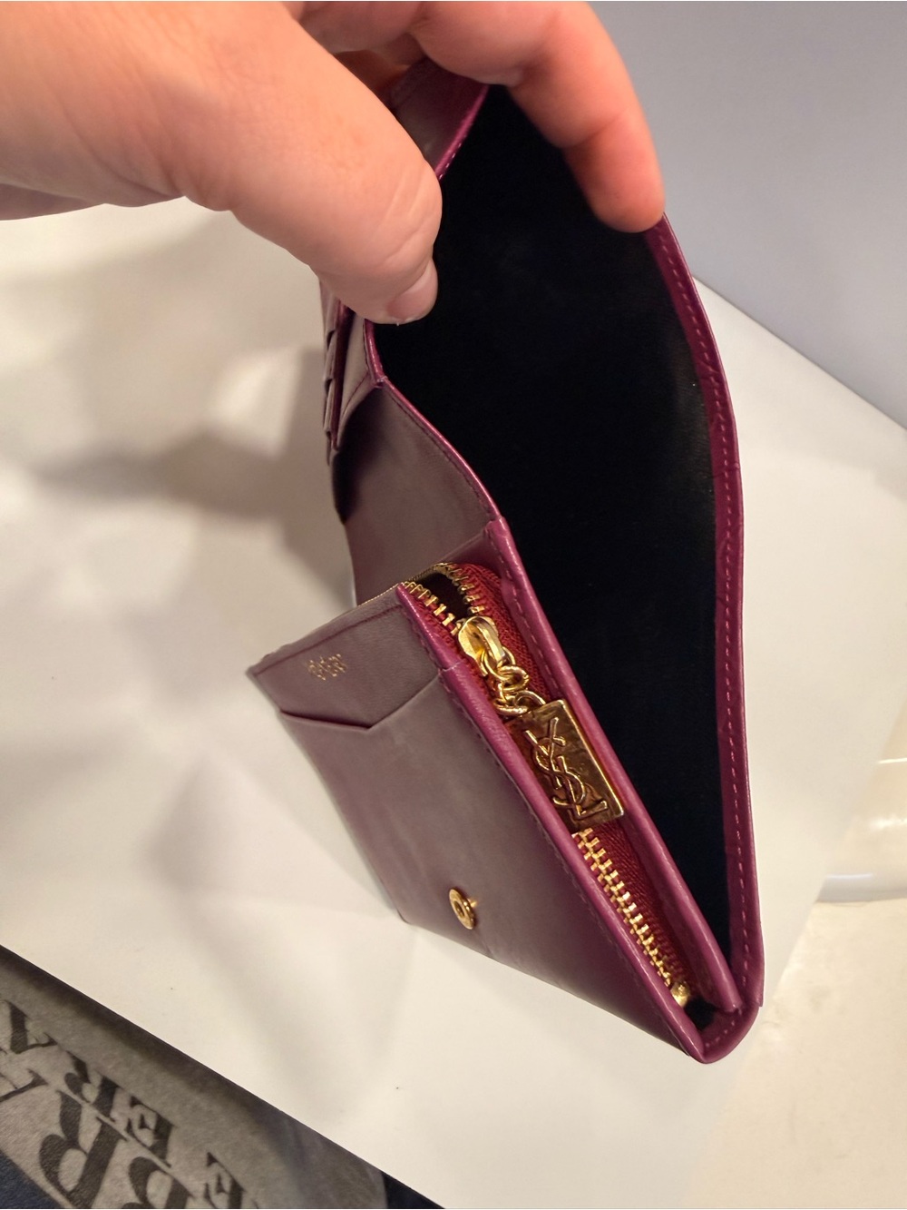 Yves Saint Laurent Embossed Logo Leather Wallet - Deep Berry/Purple - Picture 8 of 14